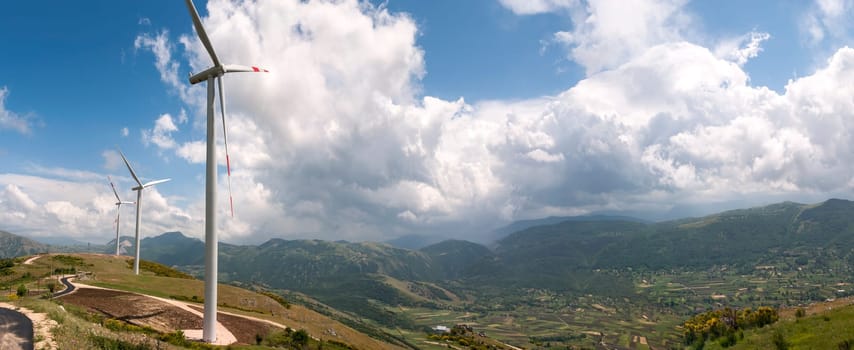 overview of wind turbines in Salerno in Italy