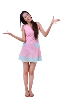 Portrait of a happy woman on a white background