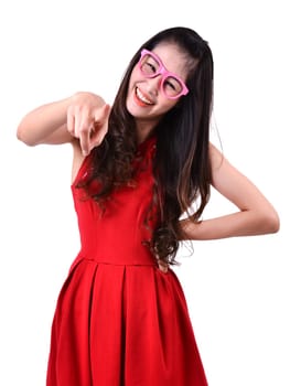 Portrait of a happy woman on a white background