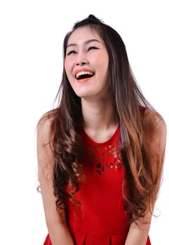 Portrait of a happy woman on a white background