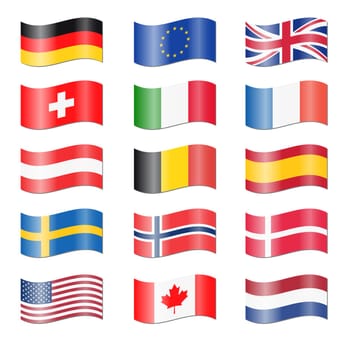 Set countries flags waved