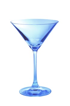 One blue empty martini glass in a vertical shot