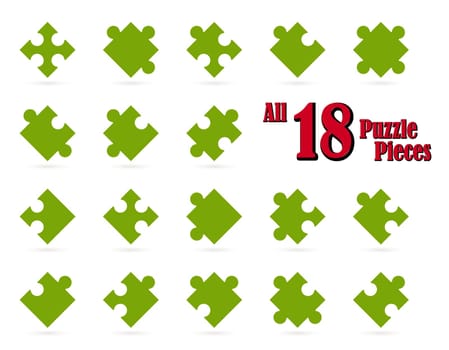 All 18 puzzle pieces - green