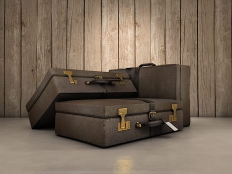 Three leather bags composition over glossy surface