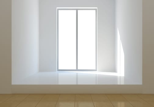 Bright light from he sun illuminates a white room