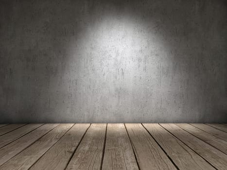 Concrete wall and wood floor