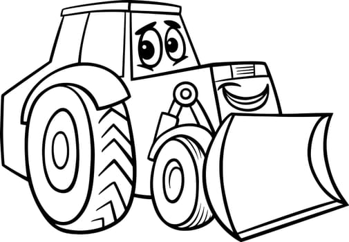 Black and White Cartoon Illustration of Funny Bulldozer Machine Comic Mascot Character for Children to Coloring Book