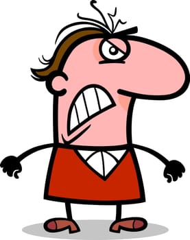 Cartoon Illustration of Funny Angry or Furious Man Comic Character