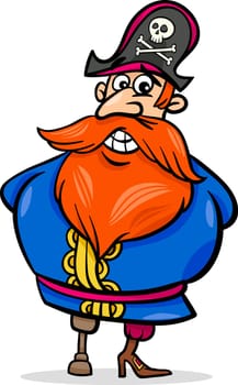 Cartoon Illustration of Funny Pirate or Corsair Captain with Peg Leg and Jolly Roger