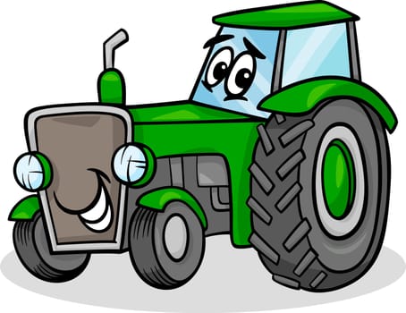 Cartoon Illustration of Funny Farm Tractor Vehicle Comic Mascot Character