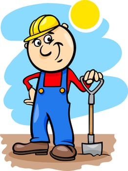 Cartoon Illustration of Man Worker or Workman with Spade or Shovel