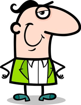 Cartoon Illustration of Funny Glad or Content Man Comic Character