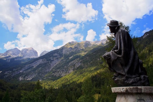 Statue of Julius Kugy, Julian Alps in the Slovenian countryside