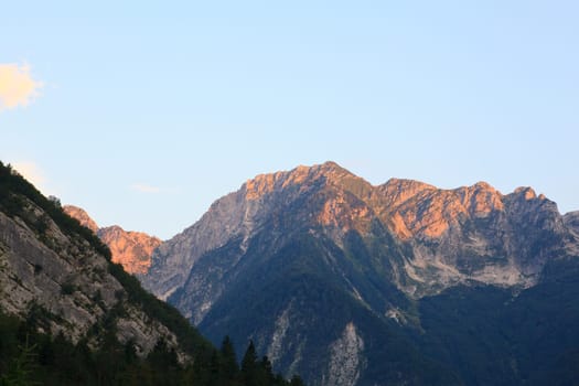 View of Julian Alps in the Slovenian countryside
