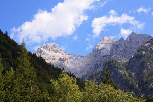 View of Julian Alps in the Slovenian countryside