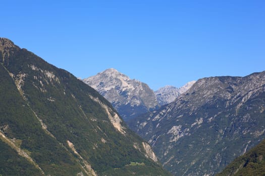 View of Julian Alps in the Slovenian countryside
