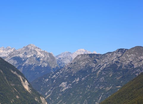 View of Julian Alps in the Slovenian countryside