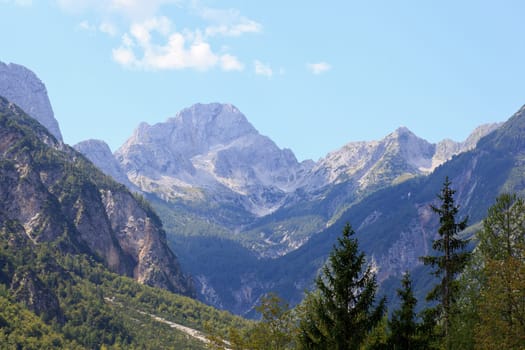 View of Julian Alps in the Slovenian countryside