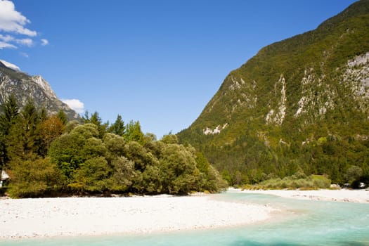 View of Slovenian Soca river in the summer