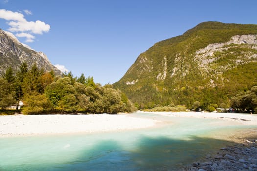View of Slovenian Soca river in the summer