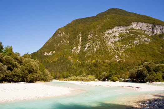 View of Slovenian Soca river in the summer