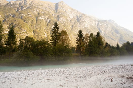 The fog on the Soca river, Slovenian Julian Alps