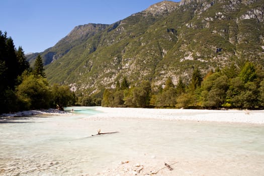 View of Slovenian Soca river in the summer
