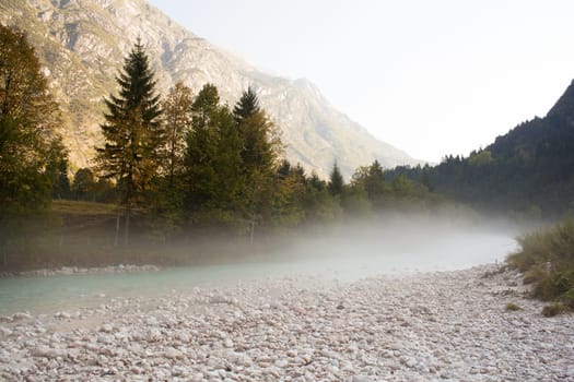 The fog on the Soca river, Slovenian Julian Alps