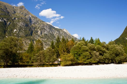 View of Slovenian Soca river in the summer