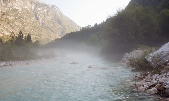 The fog on the Soca river, Slovenian Julian Alps