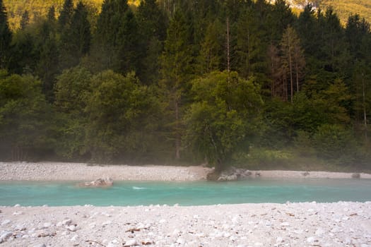 The fog on the Soca river, Slovenian Julian Alps