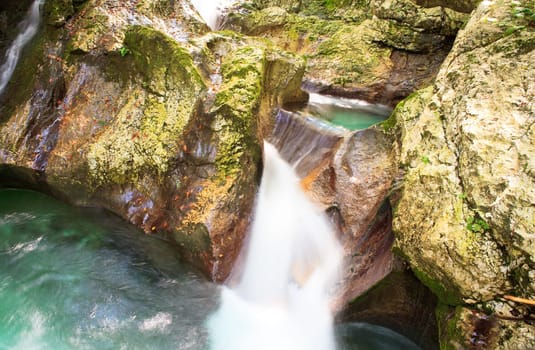View of Waterfall in the Slovenian Julian Alps
