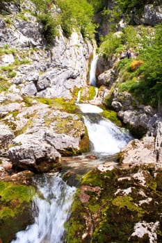 View of Waterfall in the Slovenian Julian Alps