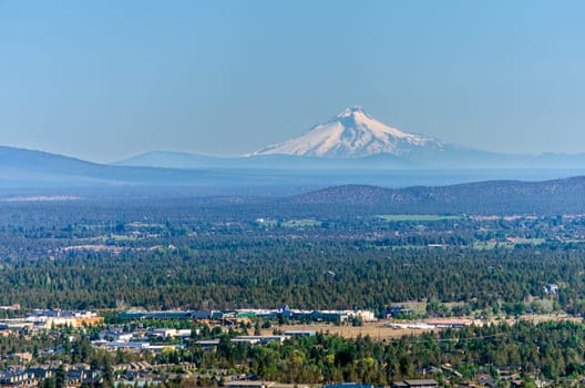 View of Mt. Hood and the city of Bend in Central Oregon