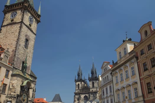 General view of  Old Town Square with Astronomical Clock Tower (Prague, Czech Republic)