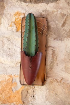 Cactus inside a pot on the wall