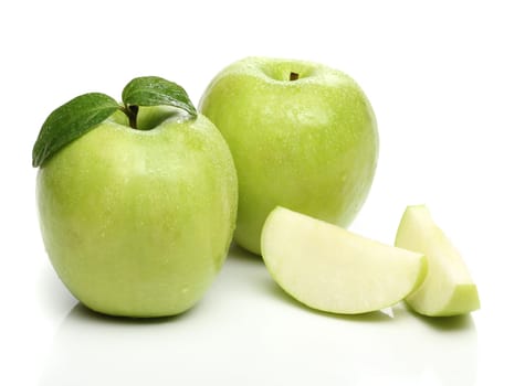 Healthy green apple isolated on white background