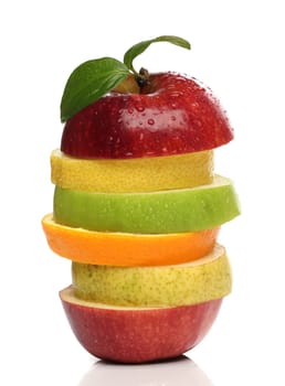 Colorful pile of fresh fruits over white