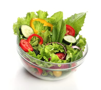 Delicious salad on a bowl isolated over white