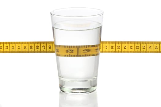 Glass of water and a measuring tape