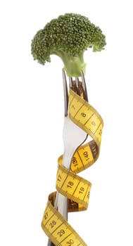 Fork with a broccoli isolated over white