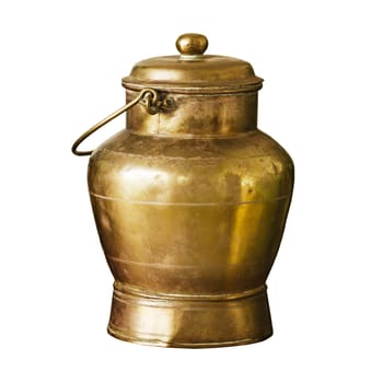 Ancient bronze can with handle isolated on white background
