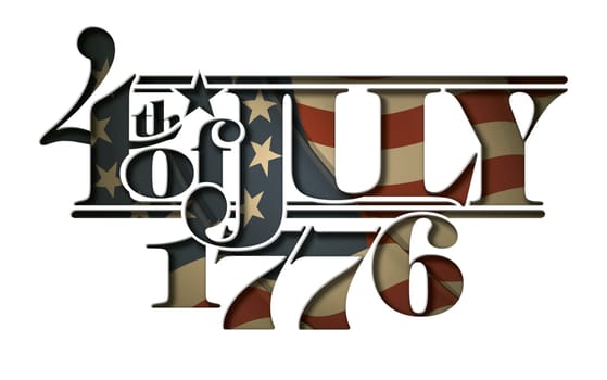 Typographic art cut-out with a waving Betsy Ross American flag underneath. The Settle thickness on the cut-out border follows the inner shadow's light source.