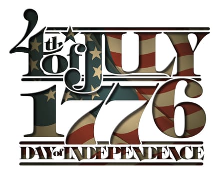 Typographic art cut-out with a waving Betsy Ross American flag underneath. The Settle thickness on the cut-out border follows the inner shadow's light source.