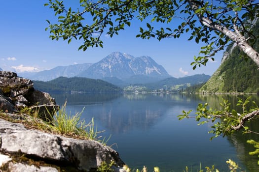 beautiful panorama of the lake in the mountains