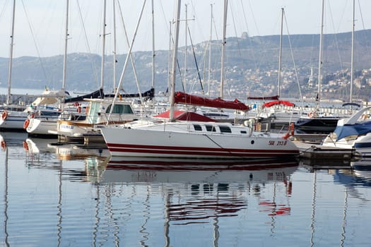 View of Boats in the Trieste sea port, Italy