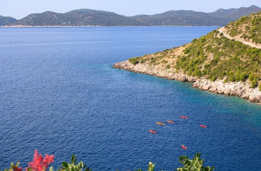 Kayaking in the Croatian sea. Brsecine
