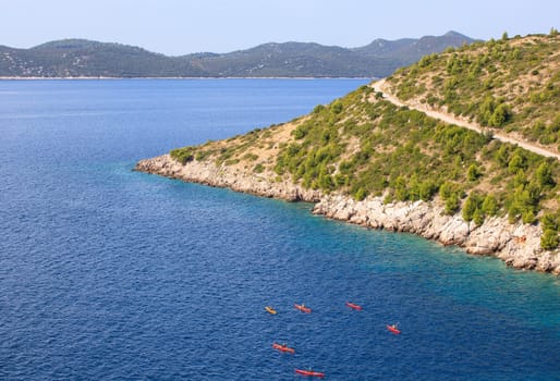 Kayaking in the Croatian sea. Brsecine