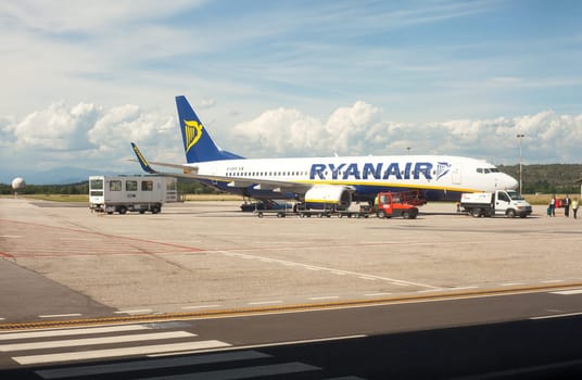 View of Ryan air airplaine in Trieste airport