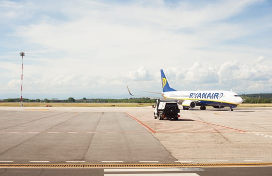 View of Ryan air airplaine in Trieste airport